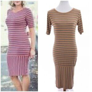 Lularoe Julia Dress Stretch Sheath Bodycon Striped Brown Gray Sz Small
